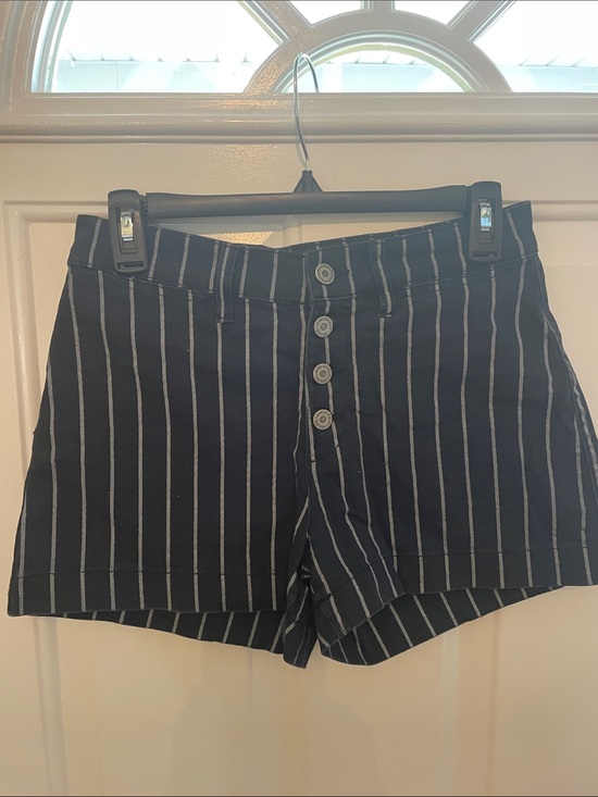 Sincerly Jules Pants - Sincerly Jules Black Pinstripe High-Rise Button Shorts